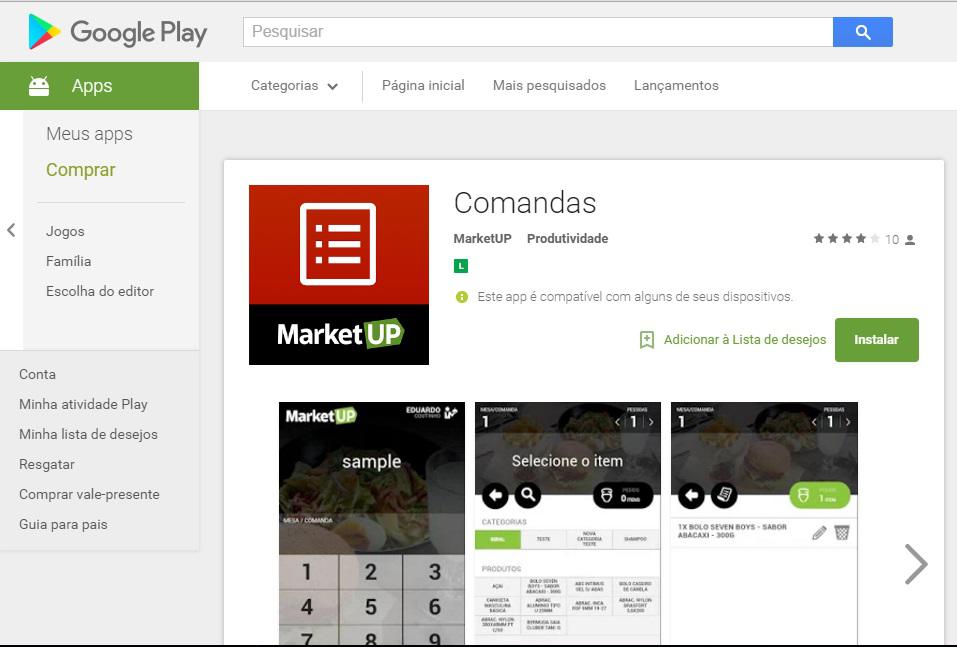 App Comanda MarketUP | Be Free Tecnologia